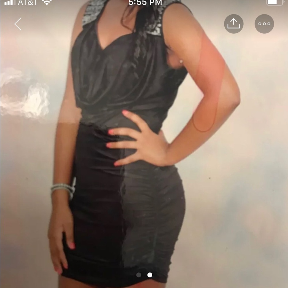 Black Sequin Open Front Cocktail Party Dress